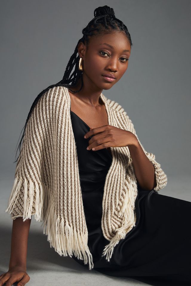 Cardigan sweater shop with fringe