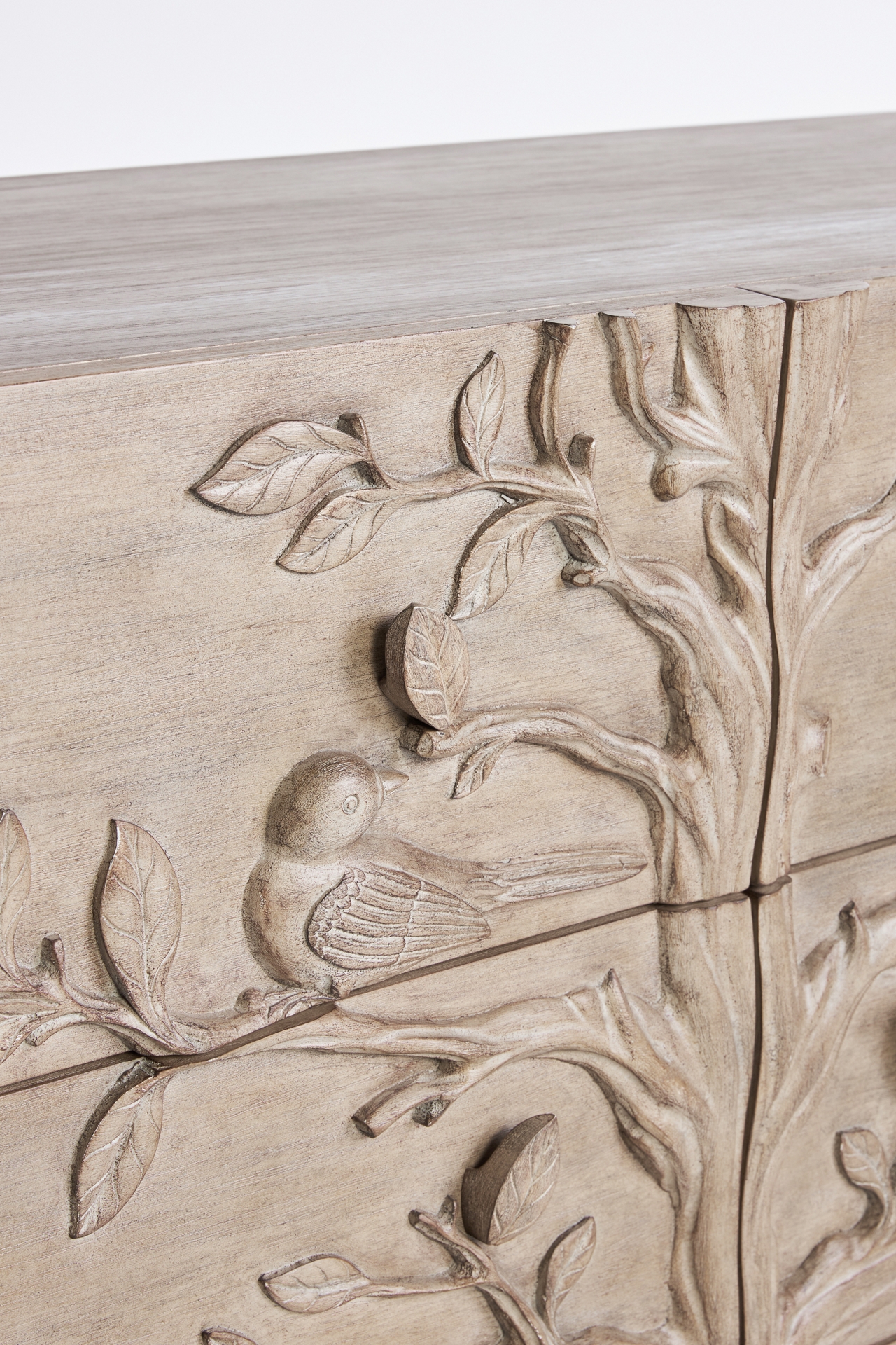 Handcarved Ornithology Six-Drawer Dresser