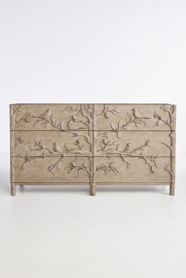 Ornithology Handcarved Six-Drawer Dresser