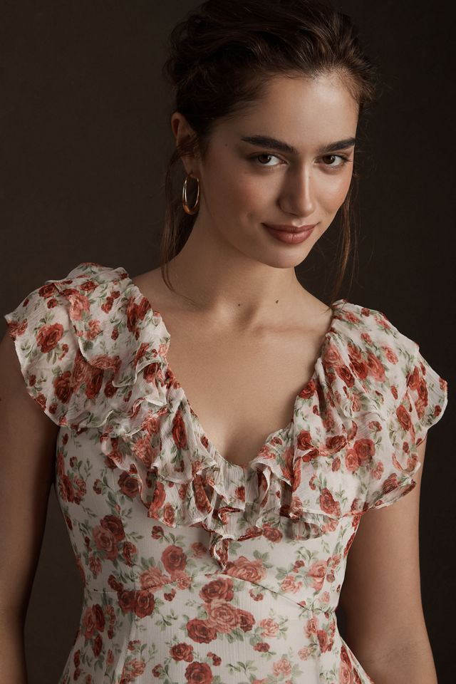 Sachin & Babi Ivy Rose Chiffon Flutter-Sleeve Ruffled V-Neck Gown #1
