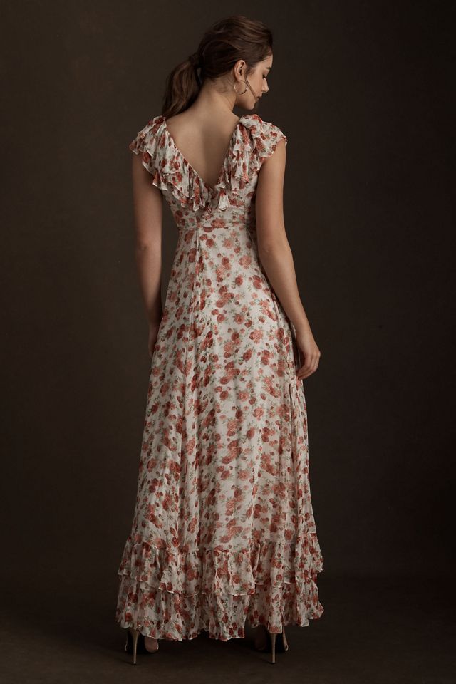 Sachin & Babi Ivy Rose Chiffon Flutter-Sleeve Ruffled V-Neck Gown #2