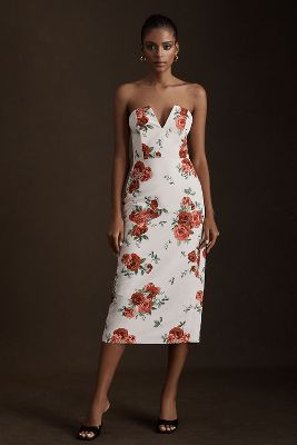 SACHIN & BABI NORA ROSE STRAPLESS NOTCH-NECK TAFFETA MIDI DRESS 