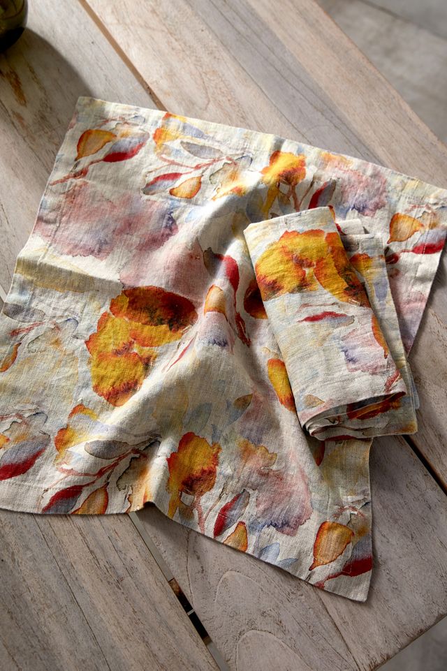 Lithuanian Linen Napkins, Set of 2 Watercolor Florals #1