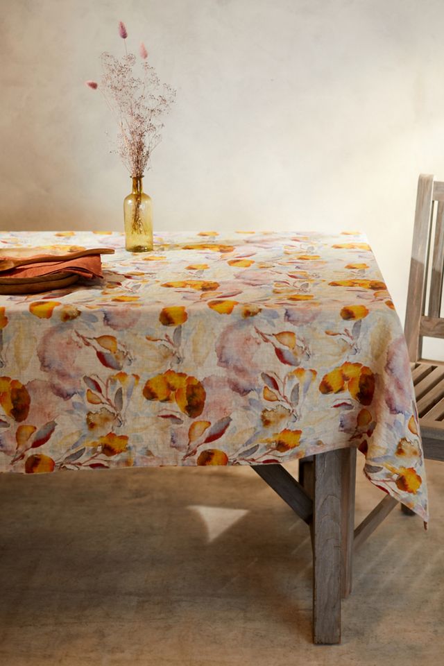 Lithuanian Linen Tablecloth, Watercolor Florals AnthroLiving