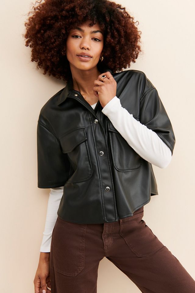 Vegan Leather Shirt Jacket