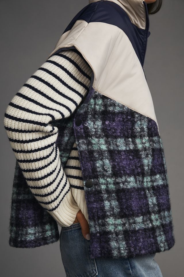 By Anthropologie Plaid Puffer Poncho #1