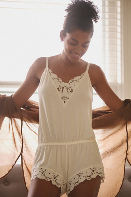 Eberjey Naya Lace-trimmed Stretch-modal Playsuit In White