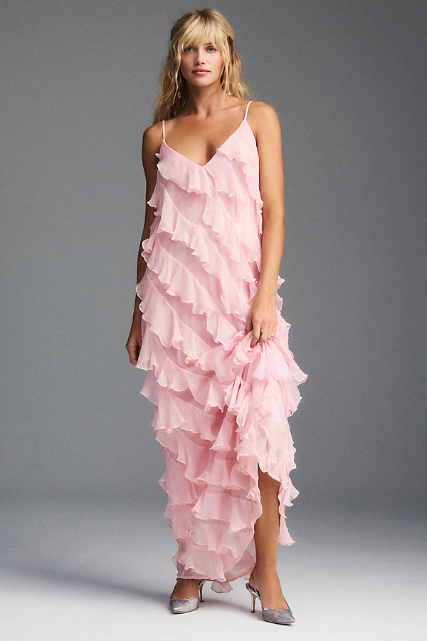 Bhldn Jia Bias-cut Ruffled V-neck Gown In Pink