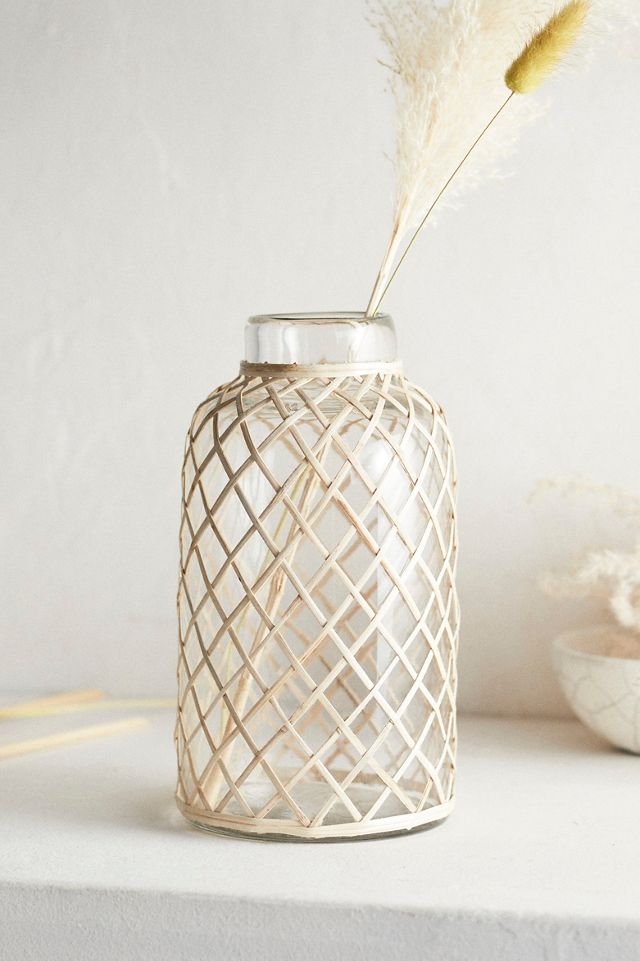 Rattan Wrapped Glass Vase #4