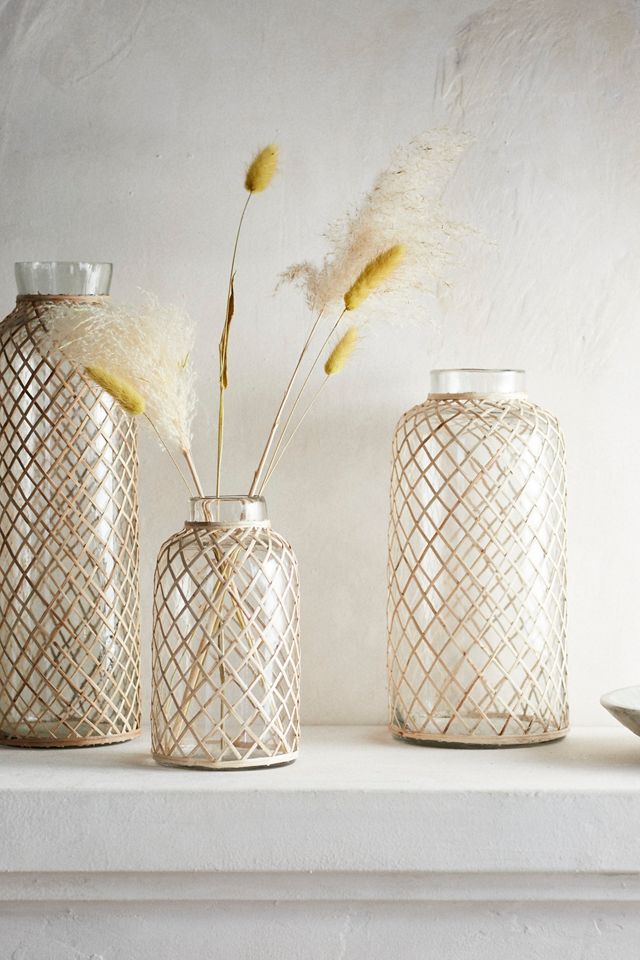 Rattan Wrapped Glass Vase #1