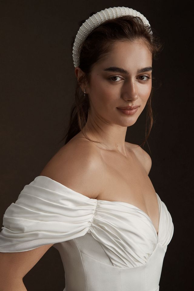 Savannah Miller Delilah Off-Shoulder Satin Wrap Wedding Gown #1