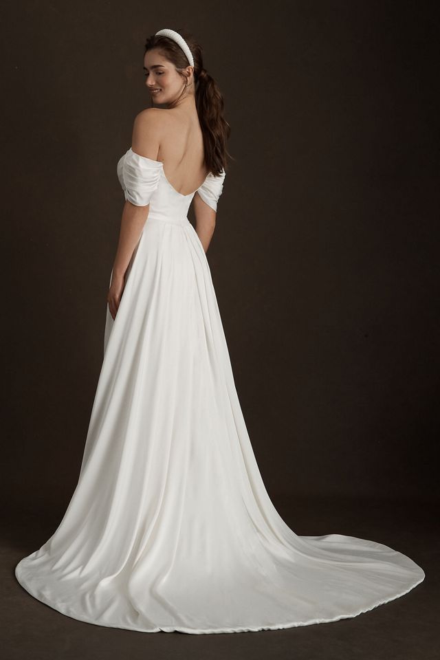 Savannah Miller Delilah Off-Shoulder Satin Wrap Wedding Gown #2
