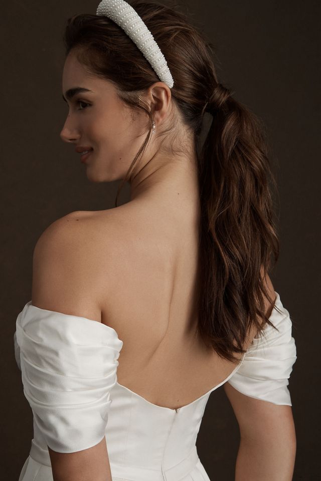 Savannah Miller Delilah Off-Shoulder Satin Wrap Wedding Gown #3