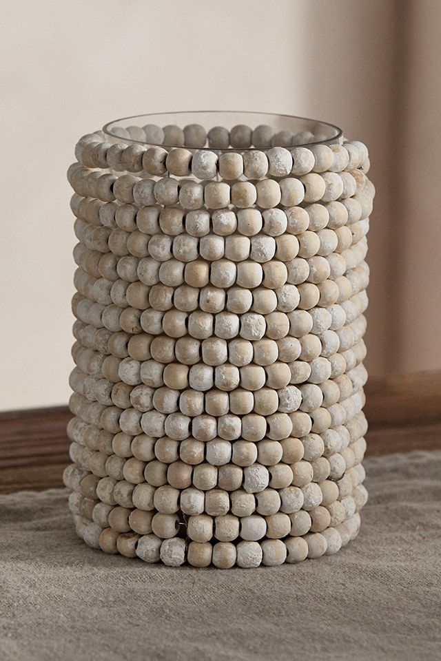 Beaded Wood + Glass Vase #1
