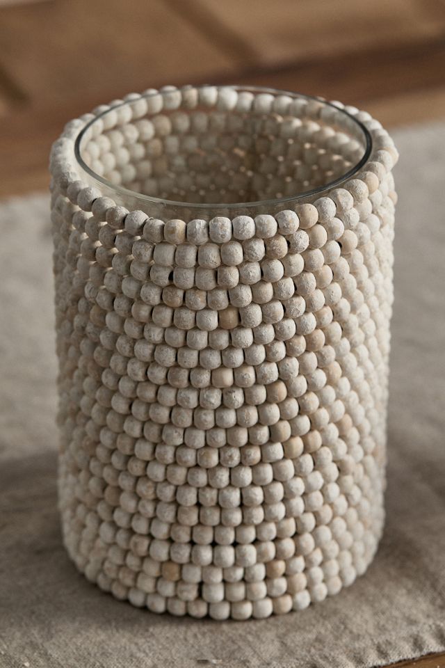 Beaded Wood + Glass Vase #2