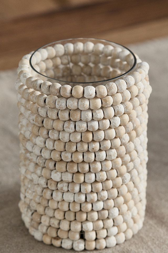 Beaded Wood + Glass Vase #3