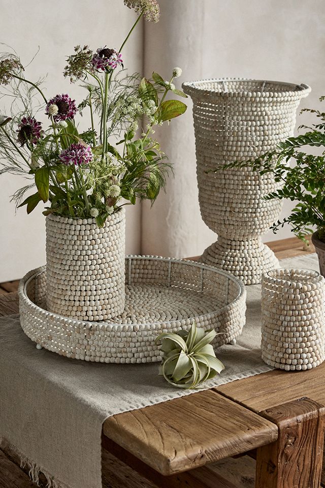 Beaded Wood + Glass Vase #4