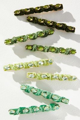 By Anthropologie Crystal & Velvet Hair Clips, Set Of 4 In Green