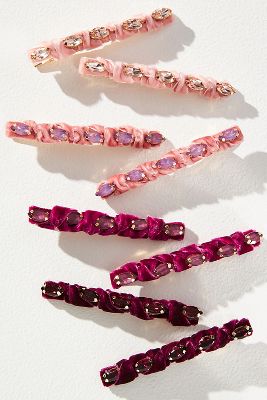 By Anthropologie Crystal & Velvet Hair Clips, Set Of 8 In Purple