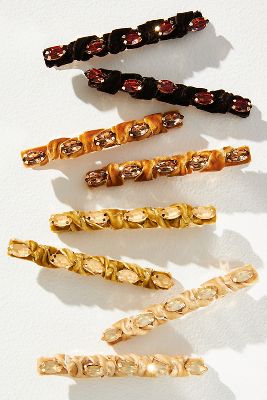 BY ANTHROPOLOGIE VIOLET AND BROOKS SET OF EIGHT CRYSTAL & VELVET HAIR CLIPS 