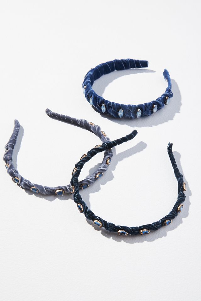 Violet and Brooks Set of Three Velvet Crystal Headbands Anthropologie
