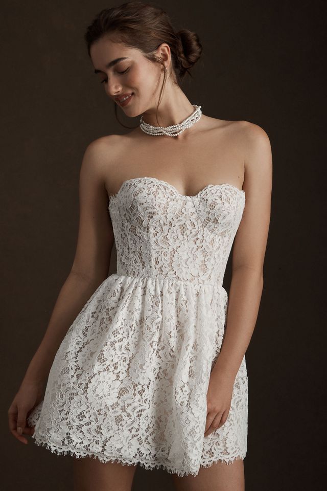 By Watters Tart Strapless Corset Lace A-Line Mini Dress