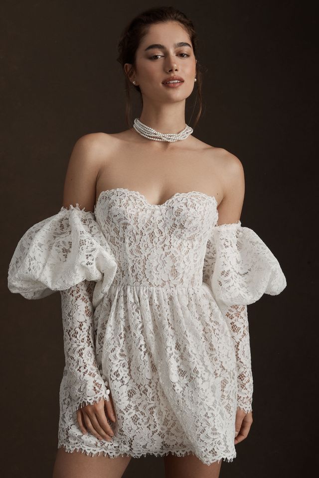 By Watters Tart Strapless Corset Lace A-Line Mini Dress | Anthropologie