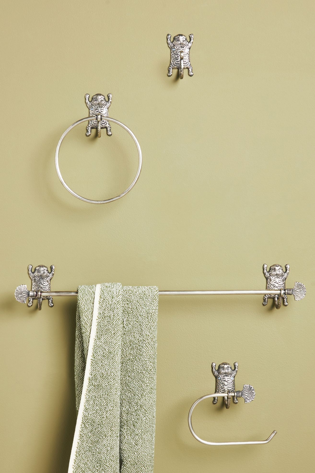 Tibetan Tiger Towel Bar - Silver, One Size
