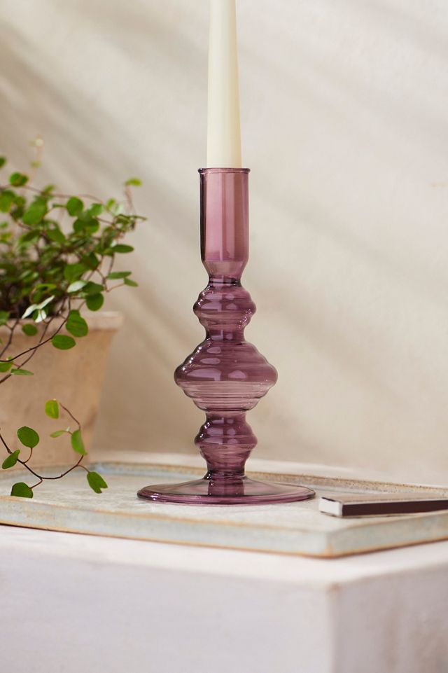 Ridged Diamond Color Glass Candlestick, Small #1