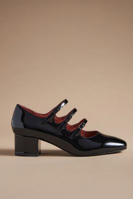 Intentionally Blank Triple-strap Mary Jane Heels In Black