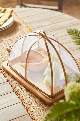 Mesh Food Cover with Wood Serving Tray, Rectangle