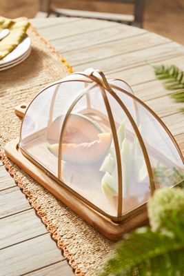 Mesh Food Cover with Wood Serving Tray, Rectangle