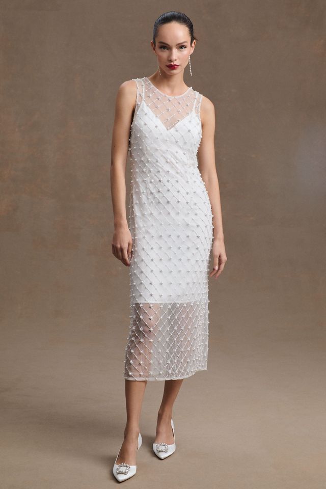 Audrey Adele Pearl Overlay Sleeveless Midi Dress | Anthropologie