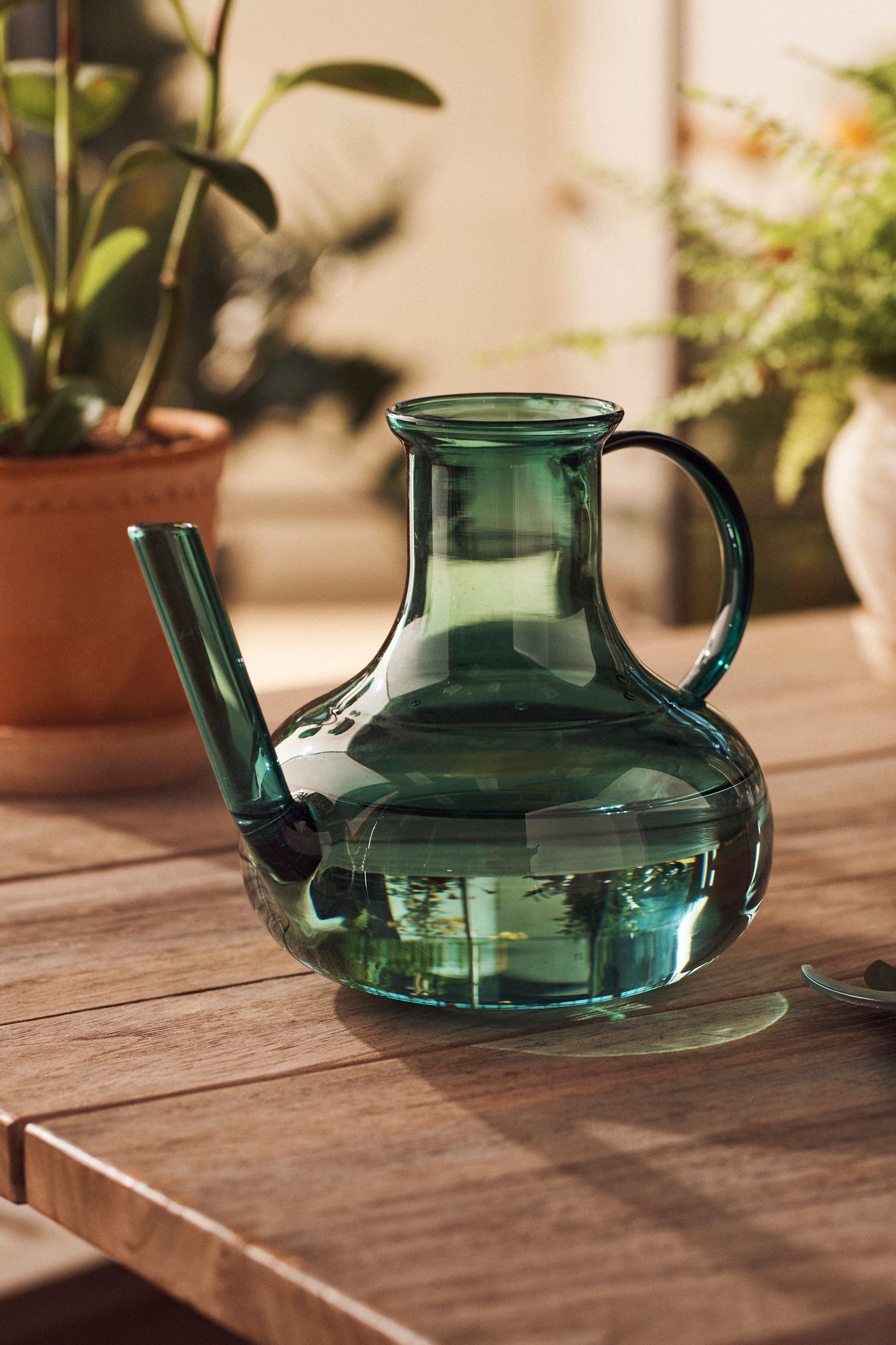 Addie Glass Watering Can - Dark Green, One Size