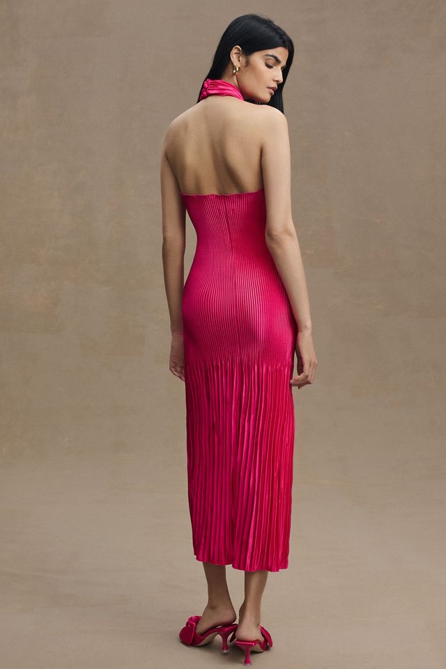 l'idee renaissance halter side-slit pleated maxi dress L'IDEE Cinema Gown in Pink