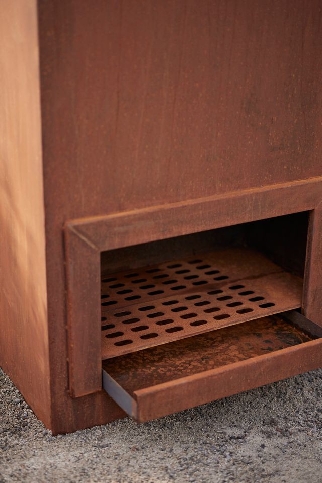 Weathering Steel Paned Outdoor Fireplace, Large #3