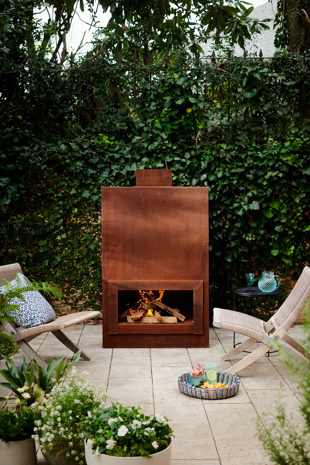 Weathering Steel Planed Outdoor Fireplace