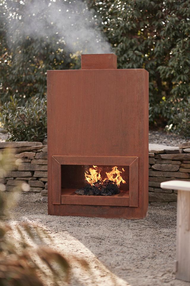 Weathering Steel Paned Outdoor Fireplace, Large #1