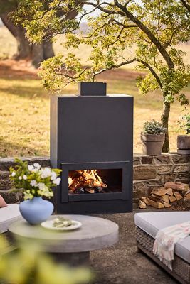Weathering Steel Paned Outdoor Fireplace, Large