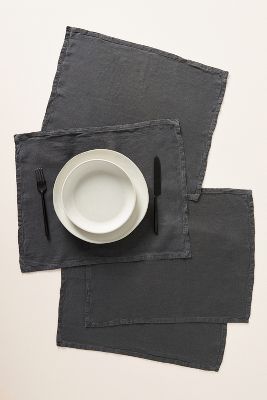 Anthropologie Edison Portuguese Linen Placemats, Set Of 4 By  In Grey Size Placemat