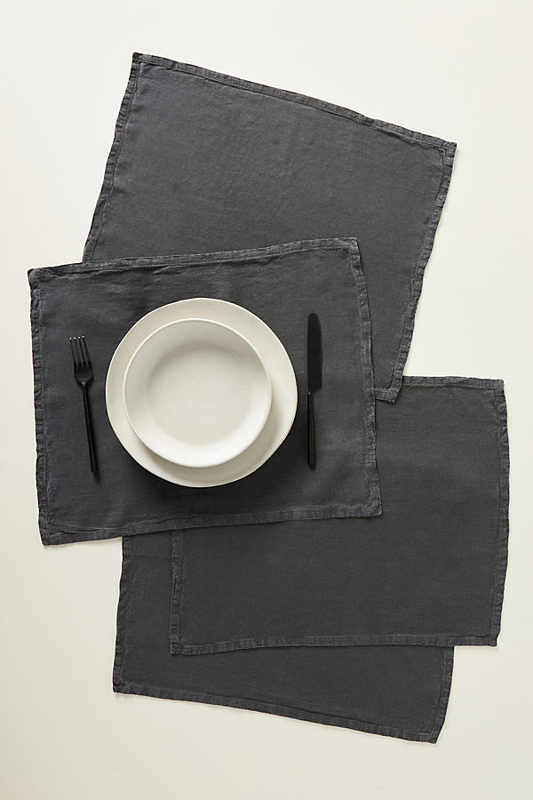 Anthropologie Set Of 4 Edison Linen Placemats In Grey