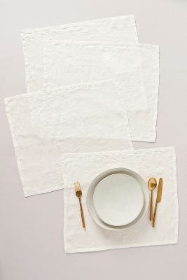 Anthropologie Edison Portuguese Linen Placemats, Set Of 4 By  In White Size Placemat