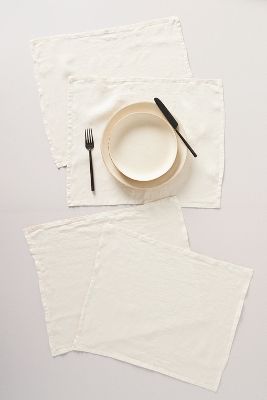 Anthropologie Edison Portuguese Linen Placemats, Set Of 4 By  In White Size Placemat