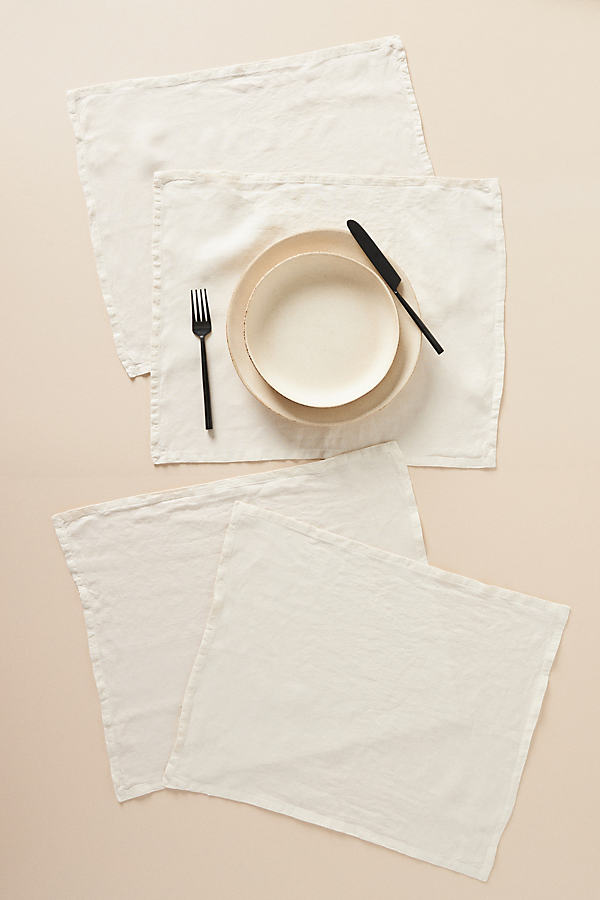 Anthropologie Set Of 4 Edison Linen Placemats In White
