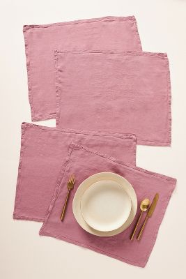 Anthropologie Set Of 4 Edison Linen Placemats In Pink