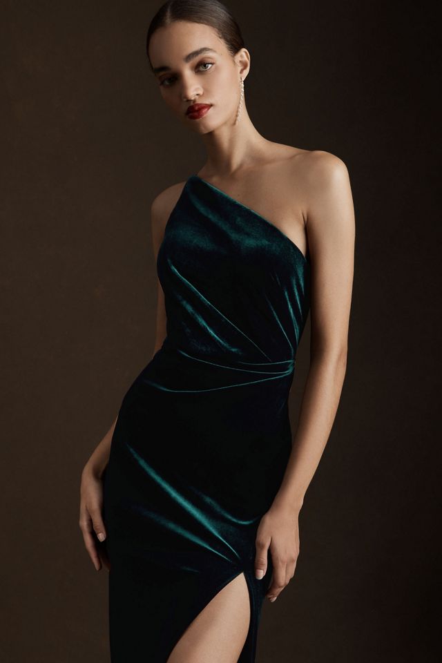 Jenny Yoo Giavonna One-Shoulder Stretch Velvet Gown #2