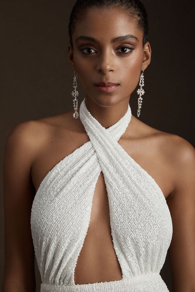 Ronny Kobo Zack Halter Front-Cutout Sequin Midi Dress #1