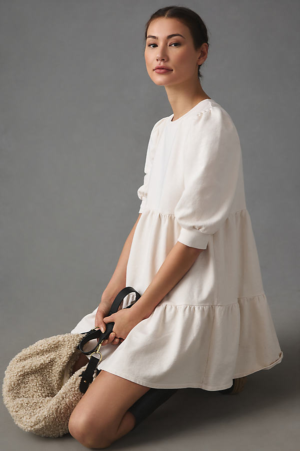 T.la Puff-sleeve Tiered Dress In White