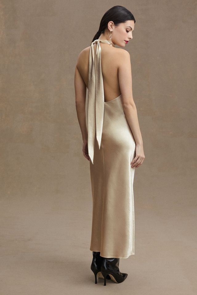 Sachin & Babi Sadie Halter Tie-Neck Hammered Satin Gown #2