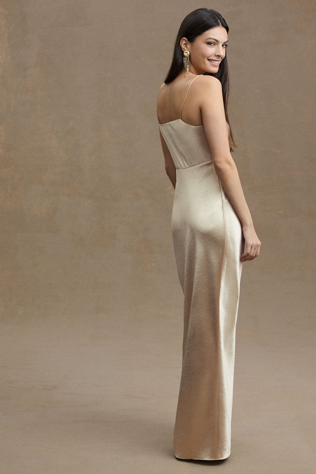 Sachin & Babi Jennings Ruched Hammered Satin Side-Slit Gown #1
